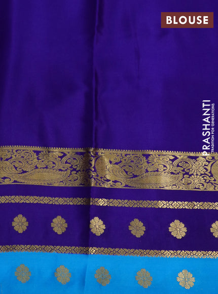 Pure mysore silk saree pink and blue cs blue with plain body and zari woven border