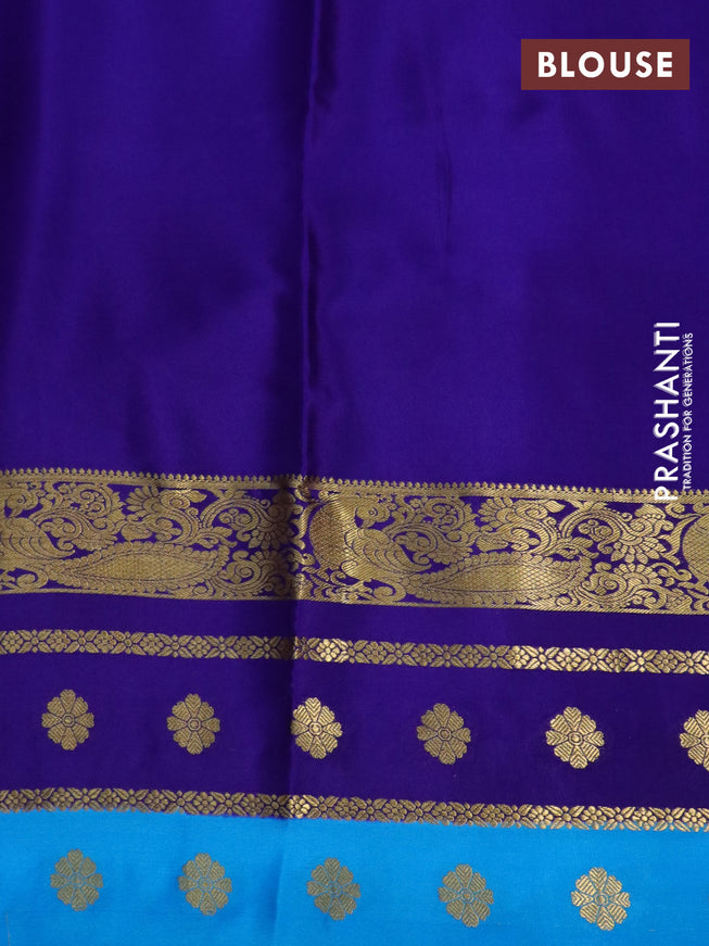 Pure mysore silk saree pink and blue cs blue with plain body and zari woven border