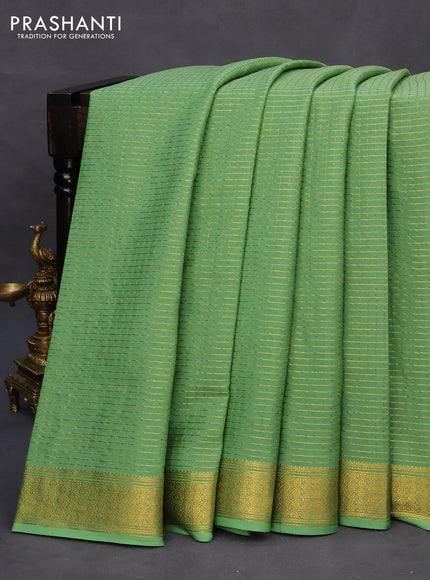 Pure mysore silk saree light green with allover zari checked pattern and zari woven border