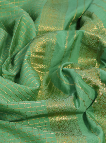 Pure mysore silk saree light green with allover zari checked pattern and zari woven border