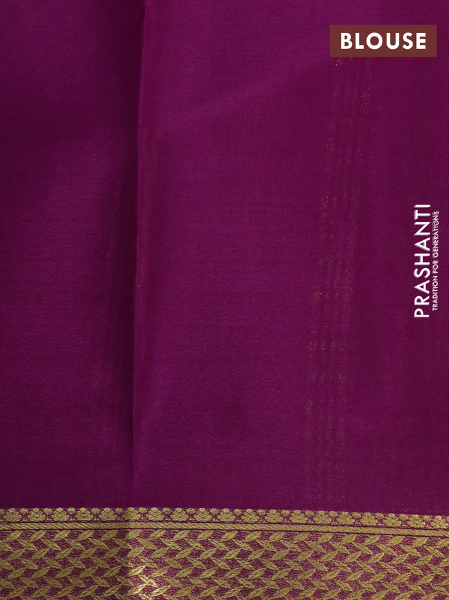 Pure mysore silk saree peach pink and purple with plain body and zari woven border