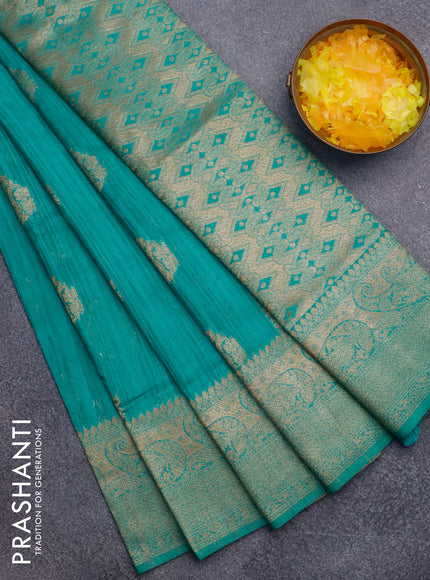 Banarasi semi matka silk saree green shade with zari woven buttas and zari woven border