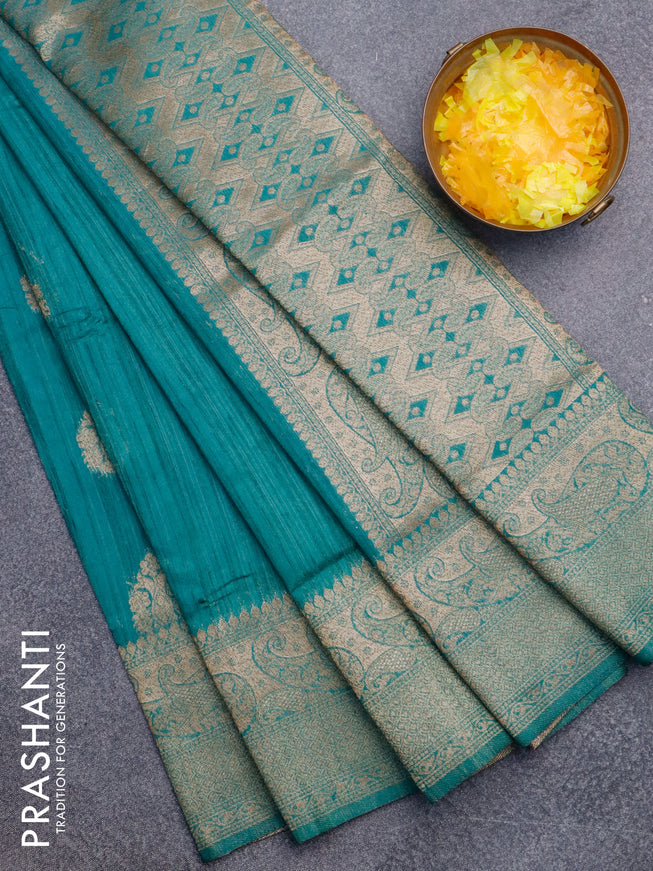 Banarasi semi matka silk saree green shade with zari woven buttas and zari woven border