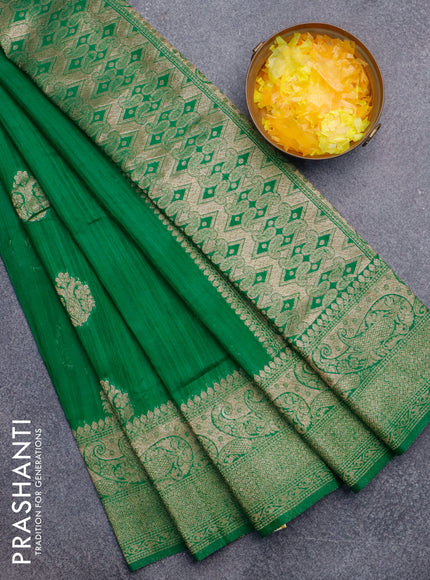 Banarasi semi matka silk saree green with zari woven buttas and zari woven border