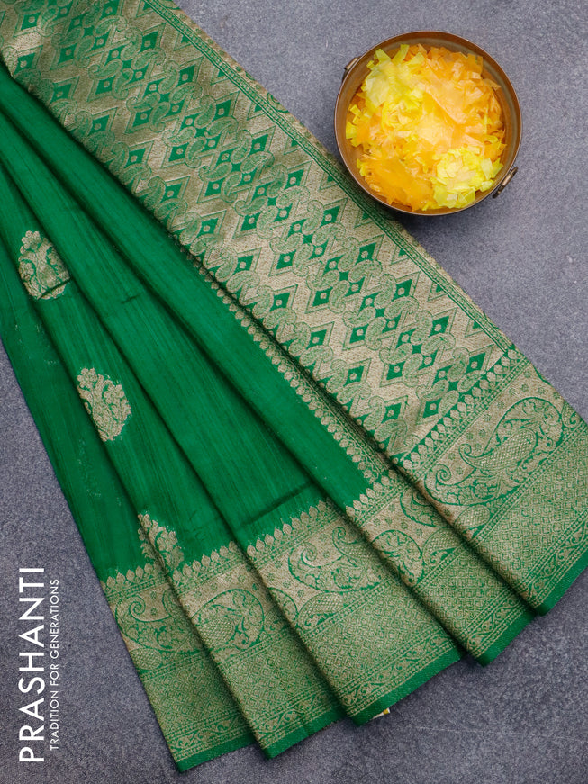 Banarasi semi matka silk saree green with zari woven buttas and zari woven border