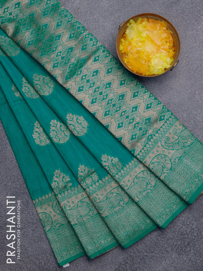 Banarasi semi matka silk saree teal blue with zari woven buttas and zari woven border