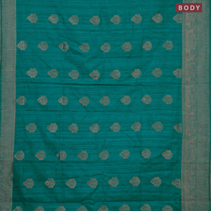 Banarasi semi matka silk saree teal blue with zari woven buttas and zari woven border