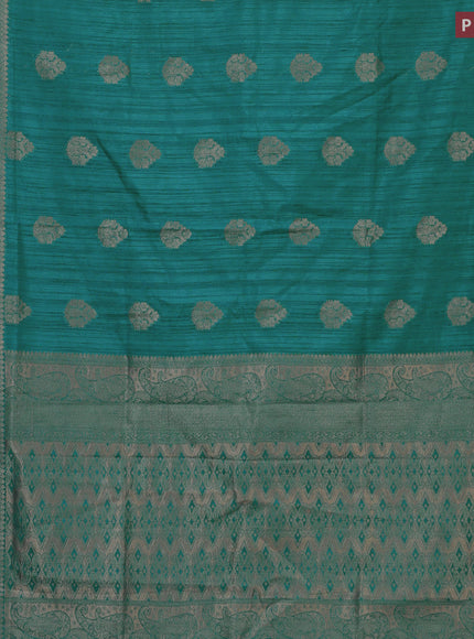 Banarasi semi matka silk saree teal blue with zari woven buttas and zari woven border