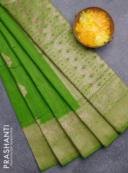 Banarasi semi matka silk saree light green with zari woven buttas and zari woven border