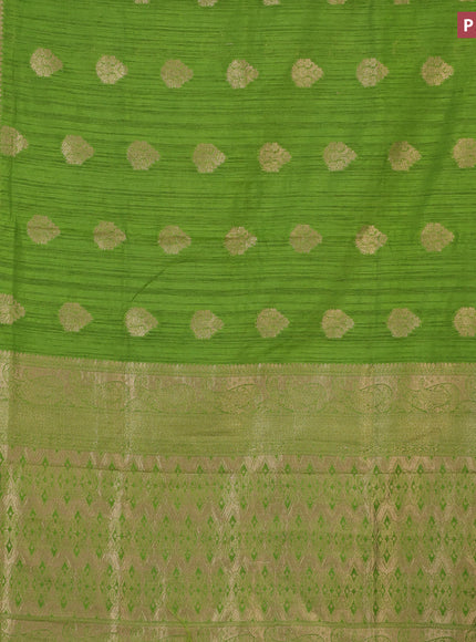 Banarasi semi matka silk saree light green with zari woven buttas and zari woven border