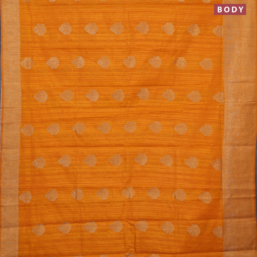 Banarasi semi matka silk saree mango yellow with zari woven buttas and zari woven border