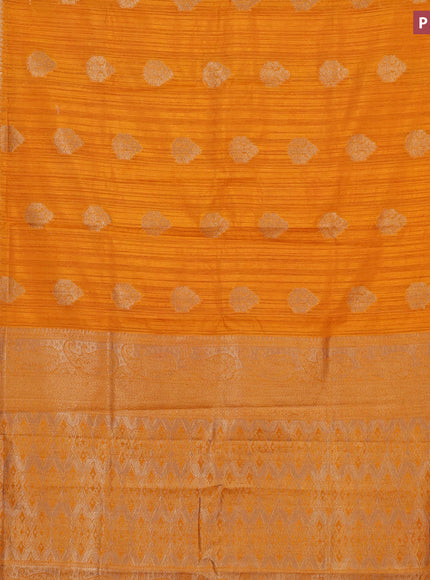 Banarasi semi matka silk saree mango yellow with zari woven buttas and zari woven border