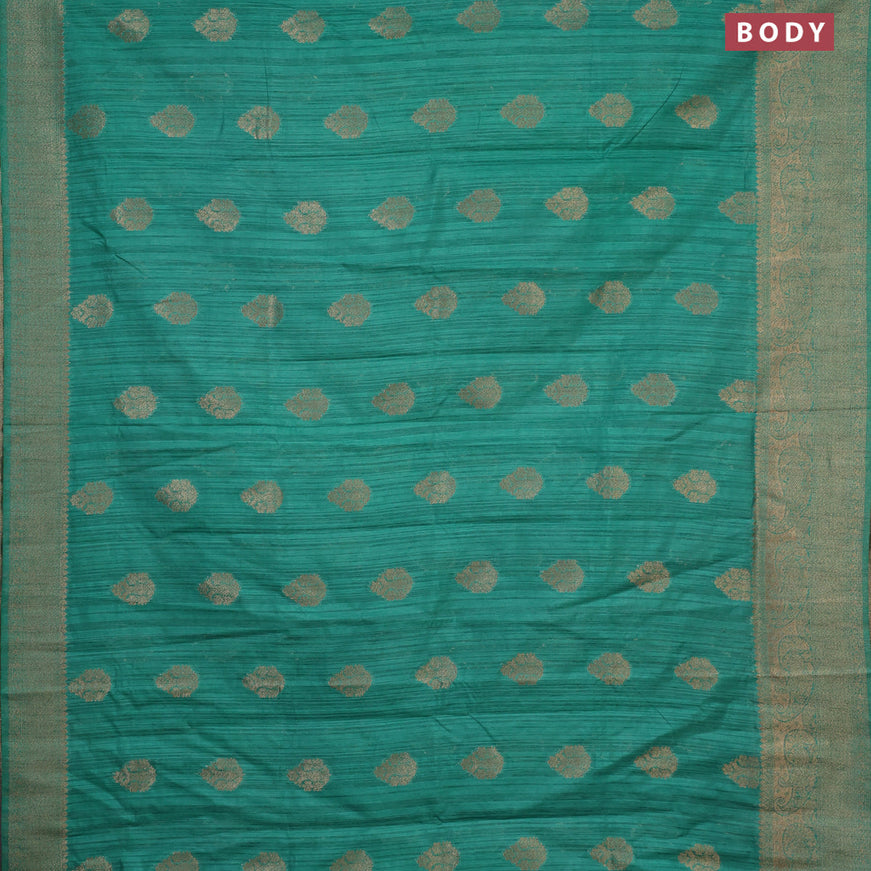 Banarasi semi matka silk saree green shade with zari woven buttas and zari woven border