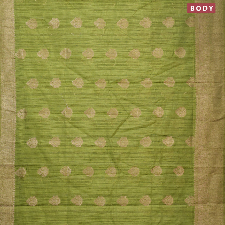 Banarasi semi matka silk saree mehendi green with zari woven buttas and zari woven border