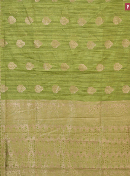 Banarasi semi matka silk saree mehendi green with zari woven buttas and zari woven border