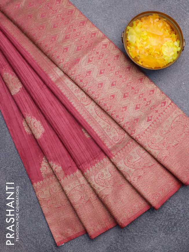 Banarasi semi matka silk saree mauve pink with zari woven buttas and zari woven border