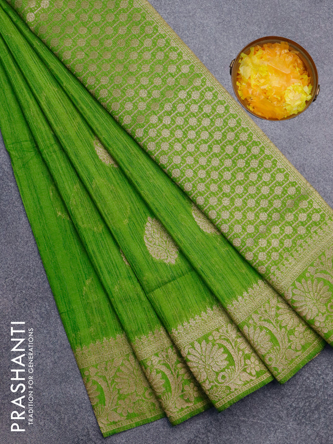 Banarasi semi matka silk saree light green with zari woven buttas and zari woven border