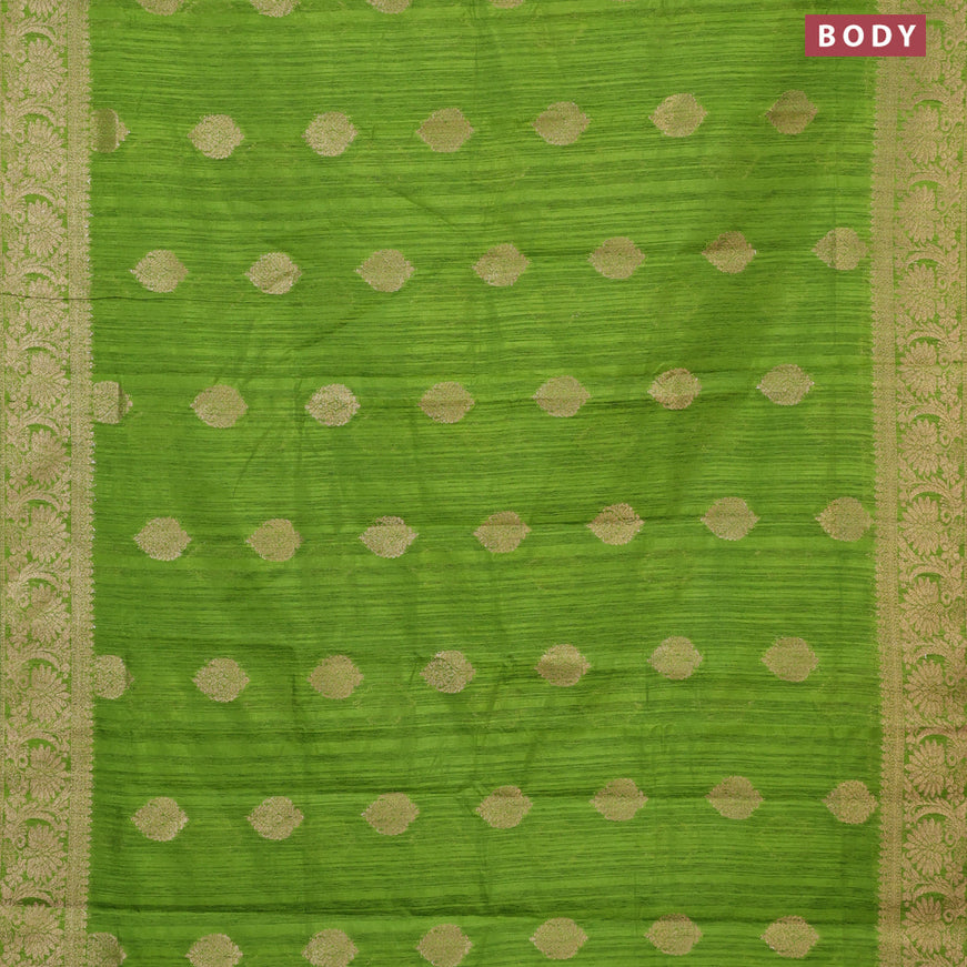 Banarasi semi matka silk saree light green with zari woven buttas and zari woven border