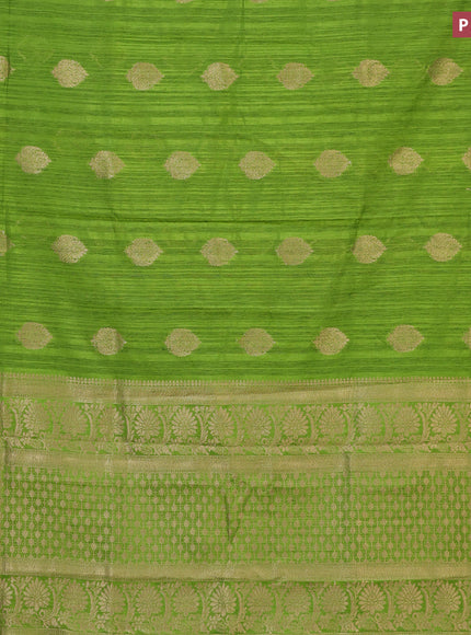 Banarasi semi matka silk saree light green with zari woven buttas and zari woven border