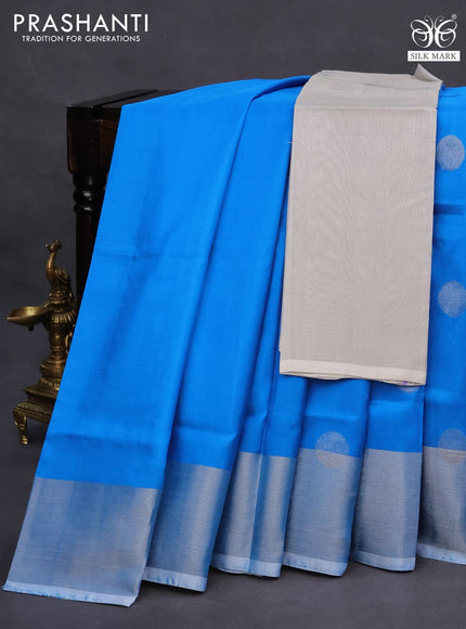 Pure uppada silk saree blue with silver zari woven coin buttas and silver zari woven border