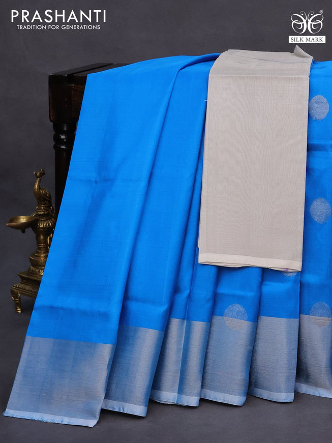 Pure uppada silk saree blue with silver zari woven coin buttas and silver zari woven border