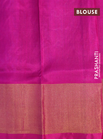 Pure uppada silk saree cs blue and magenta pink with allover silver zari woven buttas and long paisley butta border