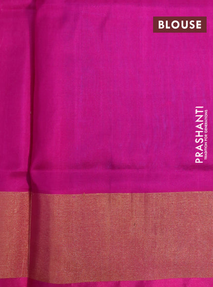 Pure uppada silk saree cs blue and magenta pink with allover zari woven buttas and long paisley design zari woven border