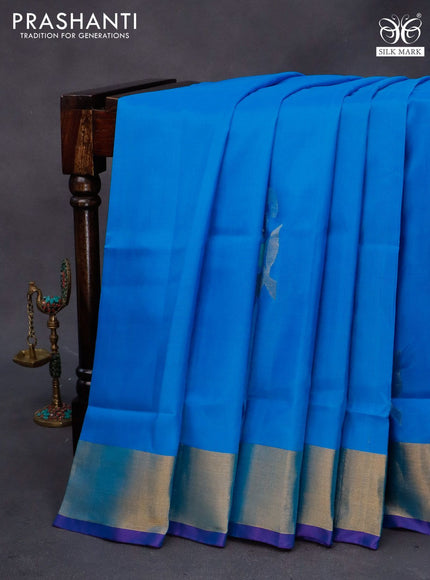 Pure uppada silk saree cs blue and blue with jamdhani buttas and jamdhani woven pallu