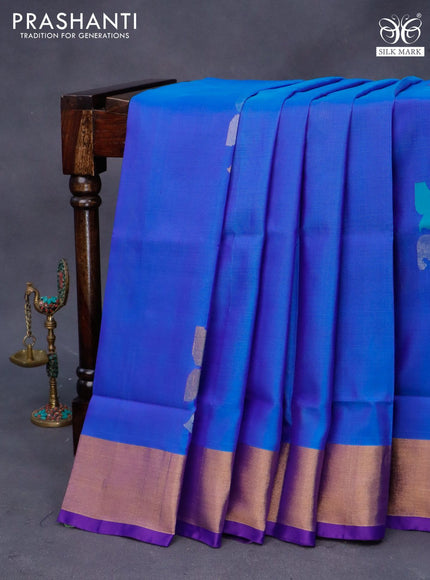 Pure uppada silk saree cs blue and blue with jamdhani buttas and jamdhani woven pallu