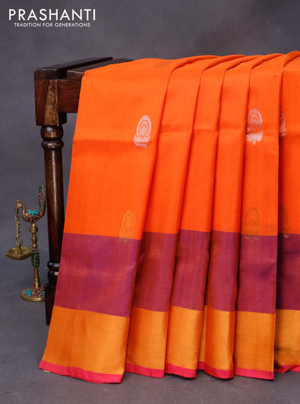 Pure uppada silk saree orange and pink with silver & gold zari woven buttas and zari woven border