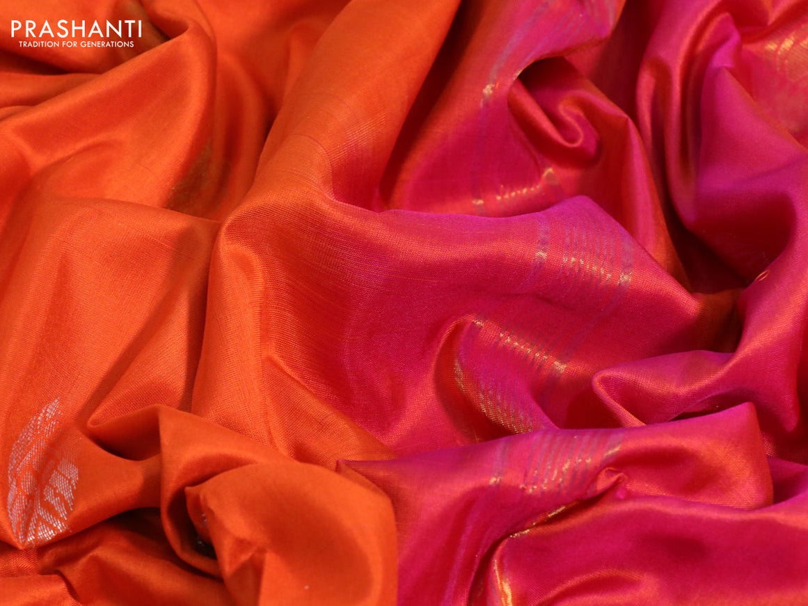 Pure uppada silk saree orange and pink with silver & gold zari woven buttas and zari woven border