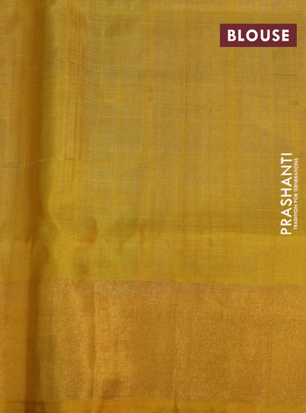 Pure uppada silk saree cs blue and mustard yellow with zari woven jamdhani buttas and zari woven border