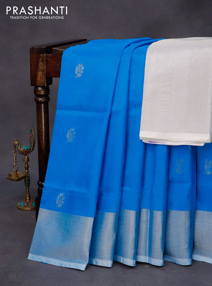 Pure uppada silk saree cs blue with silver zari woven buttas and silver zari woven border