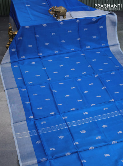 Pure uppada silk saree cs blue with silver zari woven buttas and silver zari woven border