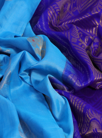 Pure uppada silk saree light blue and blue with silver & gold zari woven buttas and zari woven border