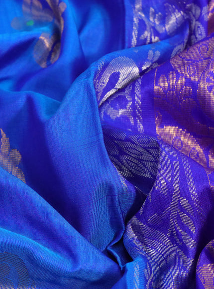 Pure uppada silk saree cs blue and blue with silver & gold zari woven buttas and zari woven border