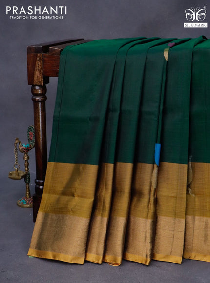 Pure uppada silk saree dark green and dark mustard yellow with jamdhani buttas and jamdhani woven pallu