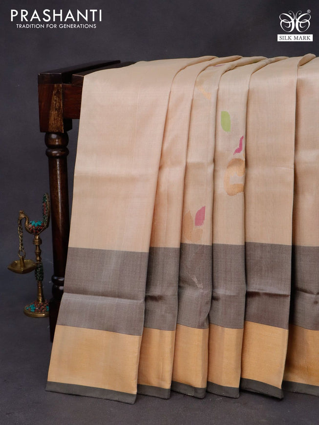 Pure uppada silk saree cream and brown with jamdhani buttas and zari woven border