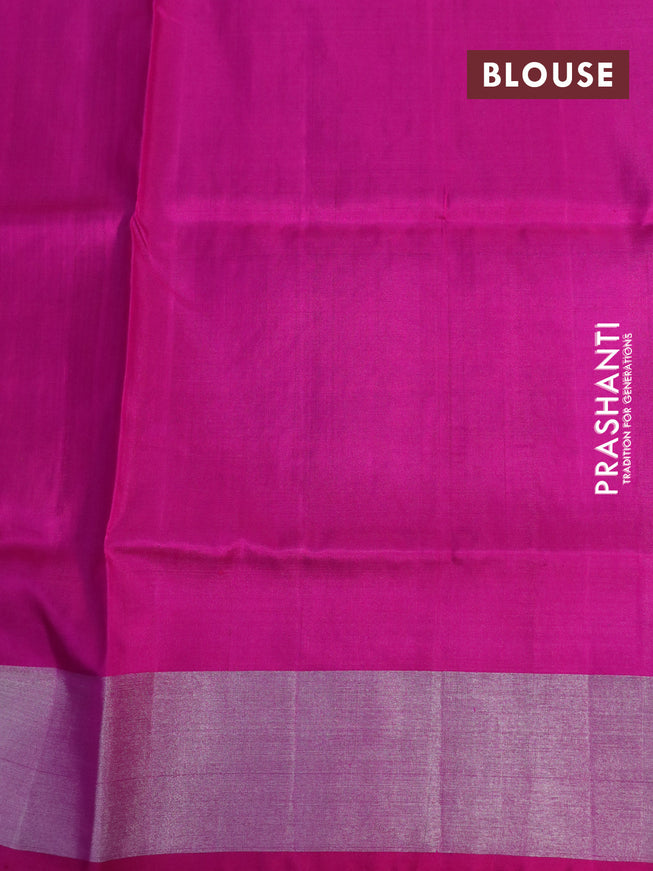 Pure uppada silk saree green and pink with silver zari woven annam buttas and silver zari woven border