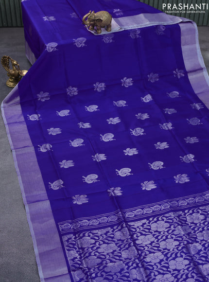 Pure uppada silk saree blue with silver zari woven buttas and silver zari woven border