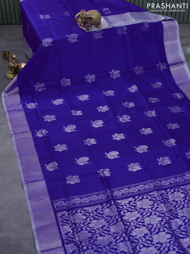 Pure uppada silk saree blue with silver zari woven buttas and silver zari woven border