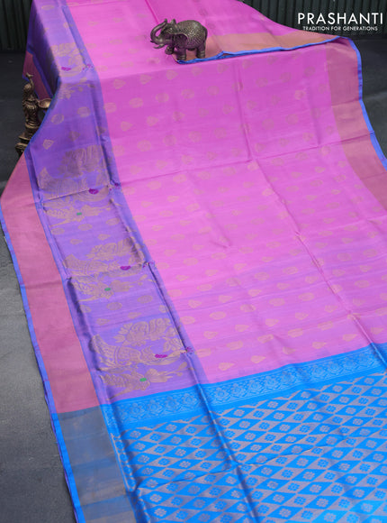 Pure uppada silk saree light pink and cs blue with zari woven buttas and zari woven border