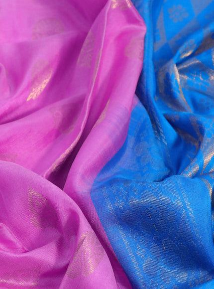 Pure uppada silk saree light pink and cs blue with zari woven buttas and zari woven border