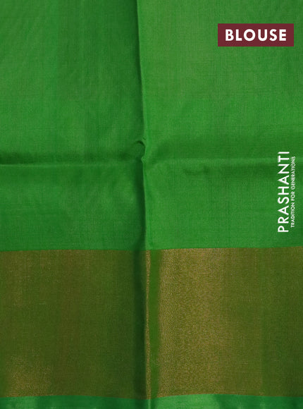 Pure uppada silk saree candy pink and light green with silver & gold zari woven buttas and zari woven border