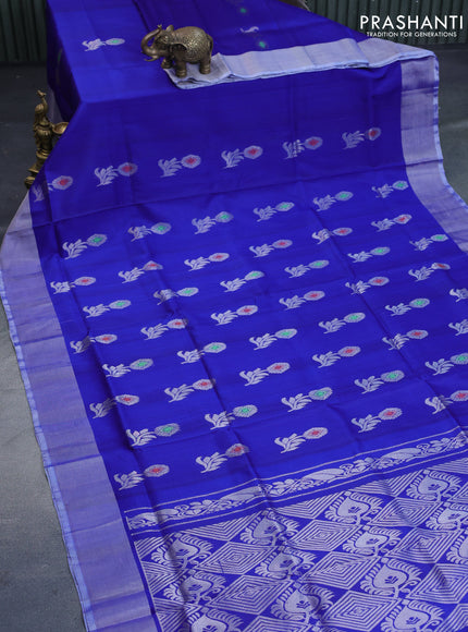 Pure uppada silk saree blue with allover silver zari woven buttas and silver zari woven border