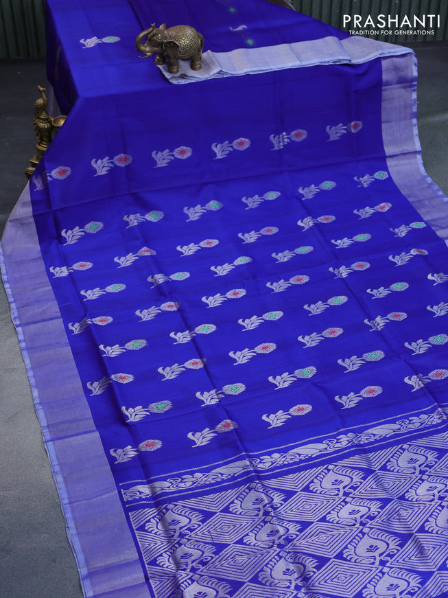 Pure uppada silk saree blue with allover silver zari woven buttas and silver zari woven border