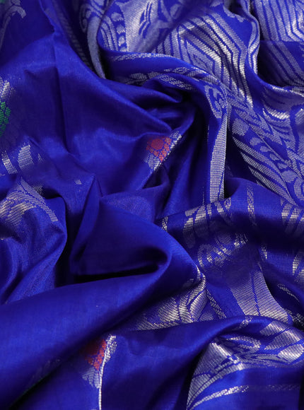 Pure uppada silk saree blue with allover silver zari woven buttas and silver zari woven border