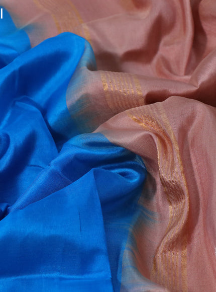 Pure uppada partly silk saree cs blue and mild peach shade with plain body and zari woven border