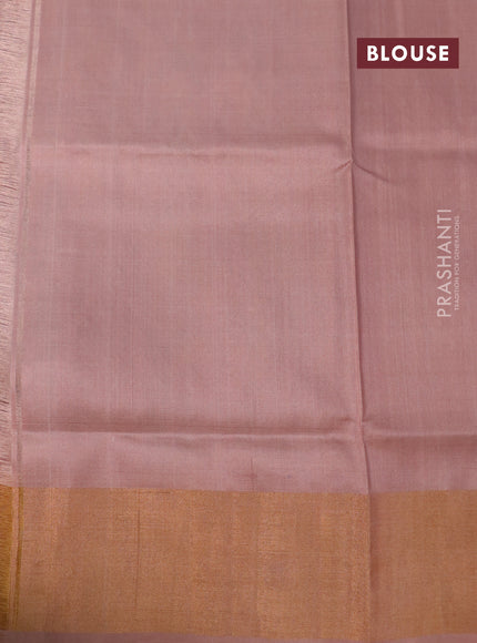 Pure uppada partly silk saree cs blue and mild peach shade with plain body and zari woven border