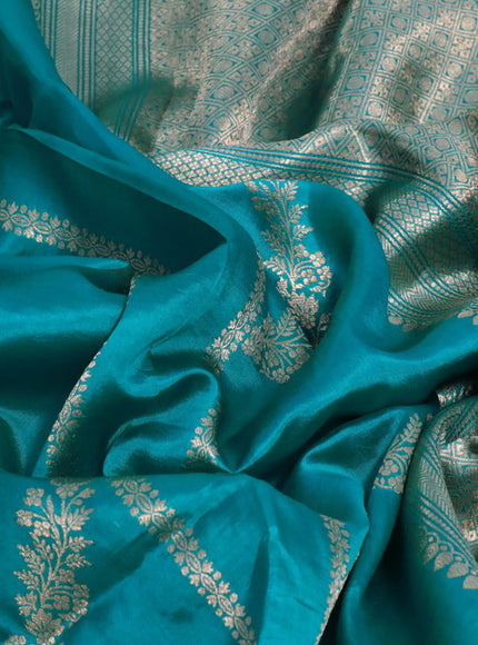 Poona silk saree teal blue with allover zari weaves and zari woven border